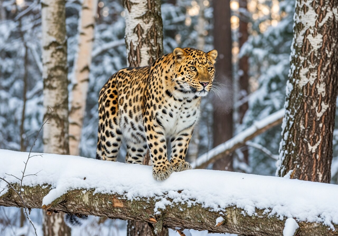 A Critically Endangered Amur leopard photographed by a research camera trap in the Land of the Leopard National Park