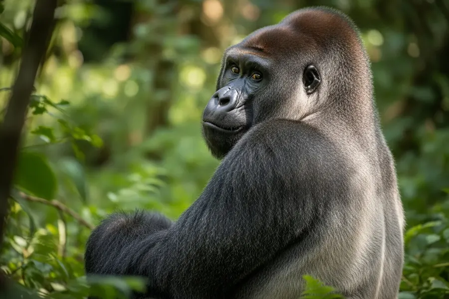 Gorilla: up to ~200 kg, sagittal crest, massive build.