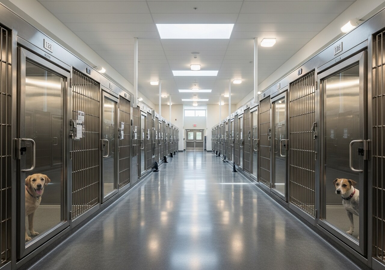 Clean dog kennel facility used for rescue assessment