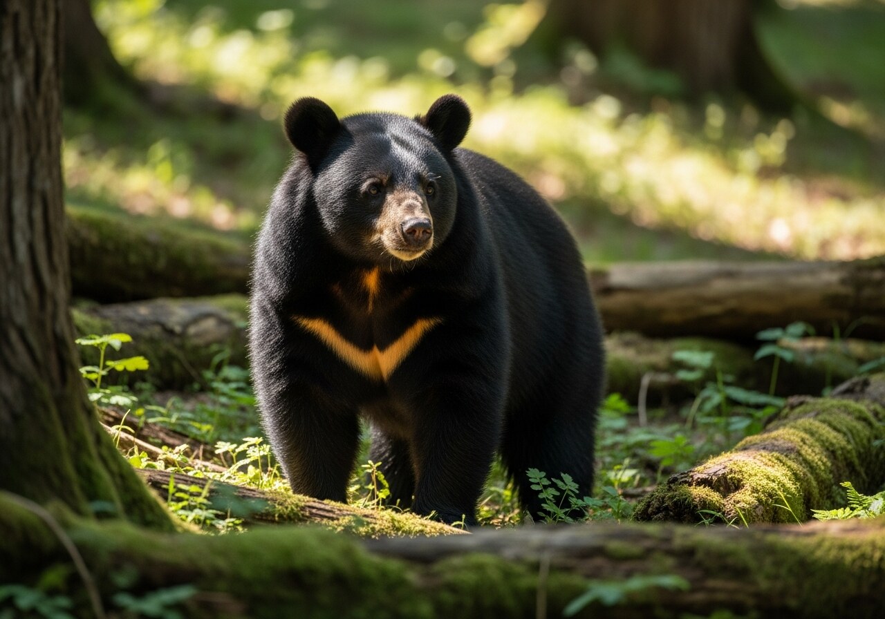 An Asiatic black bear with the pale crescent on its chest