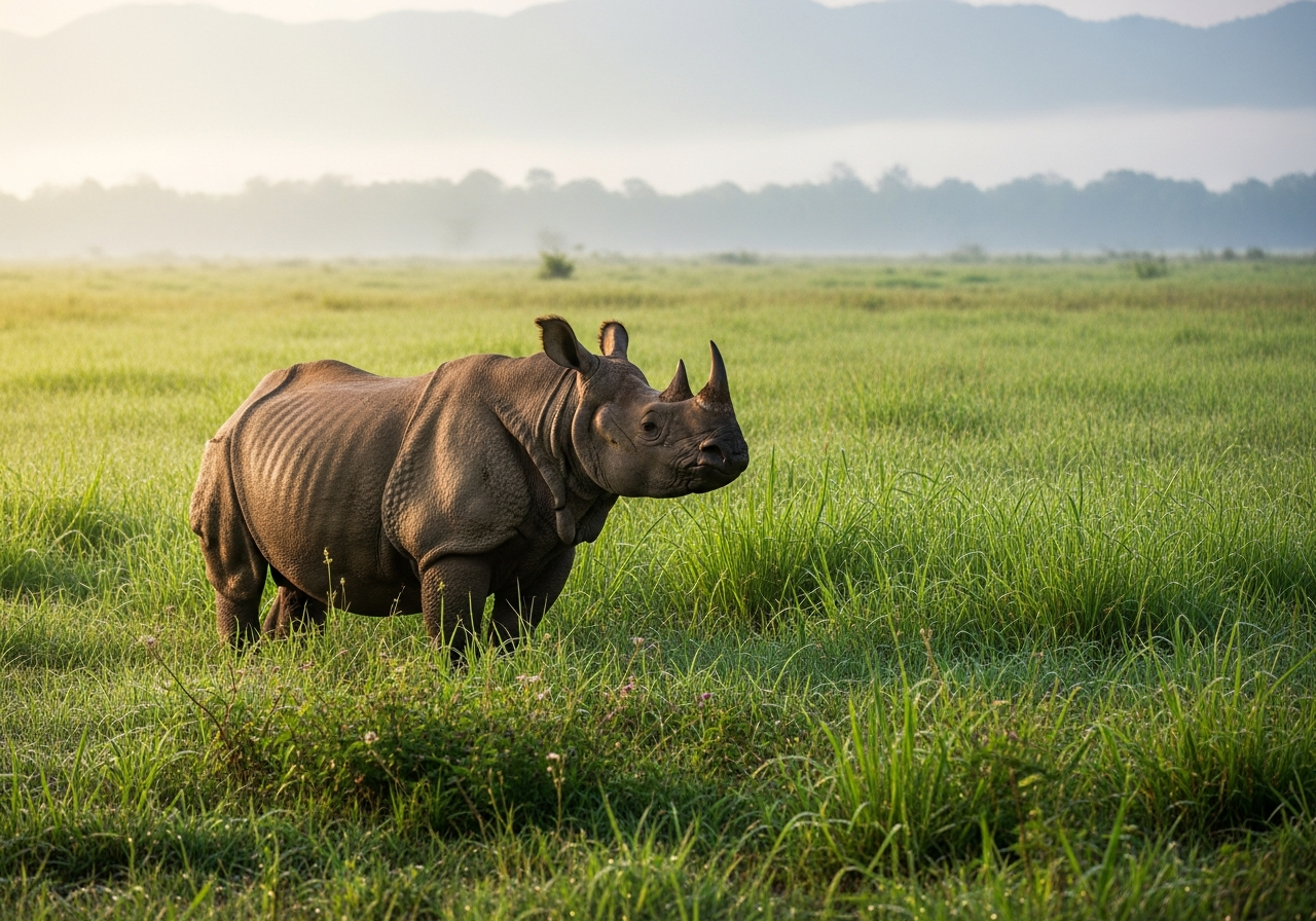 Greater one-horned rhinoceros in Nepal and India