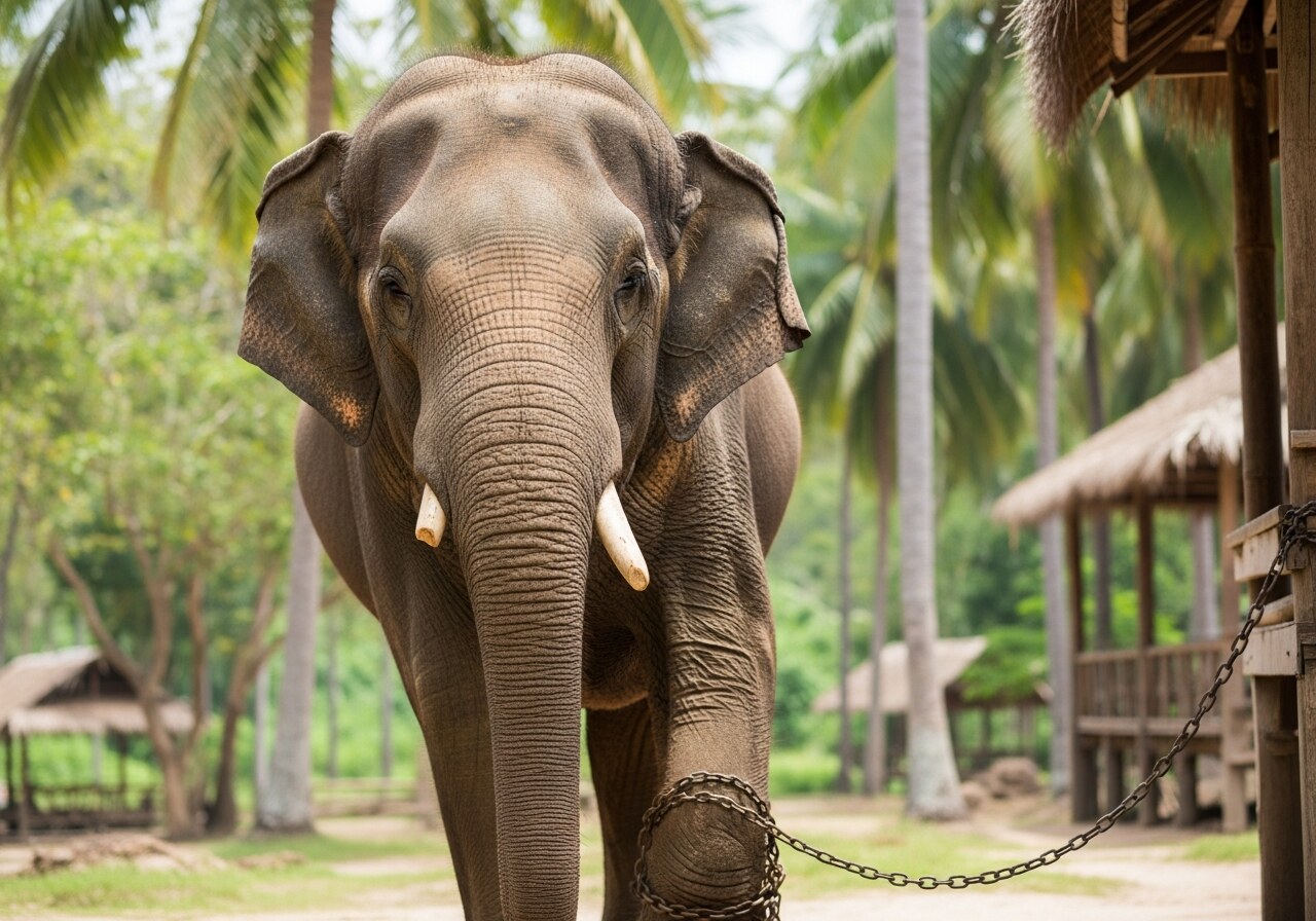 A free-roaming Asian elephant at an ethically-run non-contact sanctuary in Thailand